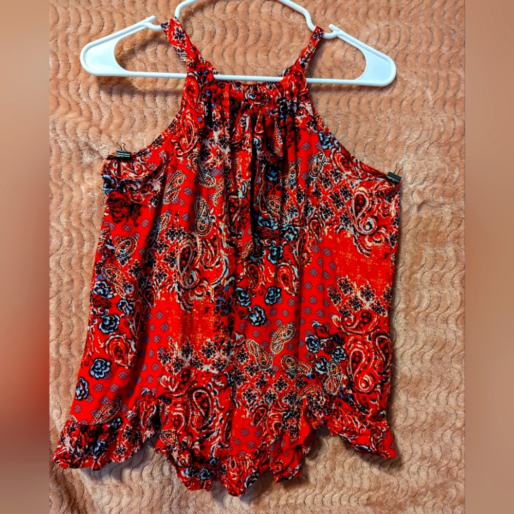 Red Maurices handkerchief pattern tank size small